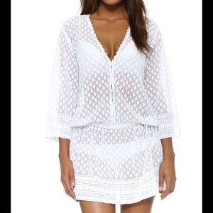 Melissa Odabash "Kylie" white French georgette lace beach coverup dress. NWT l